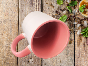 Alternative view of Mug intérieur, anse rose à personnaliser