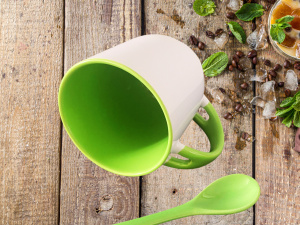 Alternative view of Mug vert clair avec sa propre cuillère