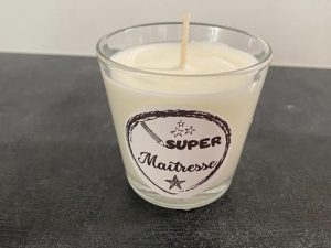 Bougie pot en verre + étiquette blanche