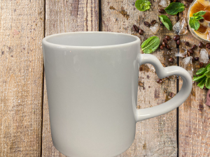 Mug blanc avec anse en forme de cœur